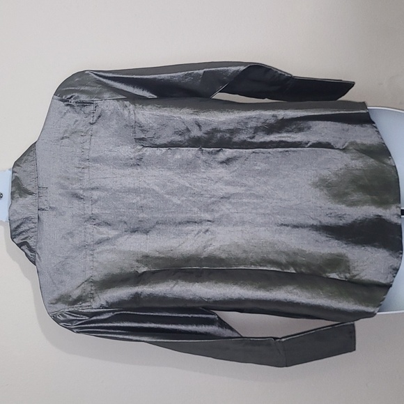 Metallic Blouse Shacket Long Sleeve Satin Tie Crystal Collar Buttons Whimsigoth - Picture 5 of 7